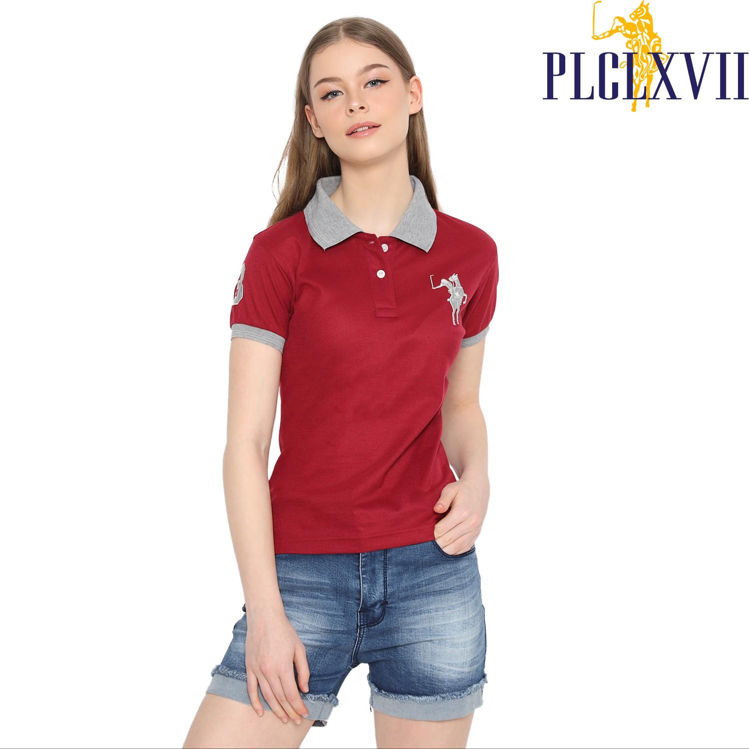 PLCLXVII - Polo Shirt Wanita - Kerah Warna Logo Besar 5102 Kaos Polos